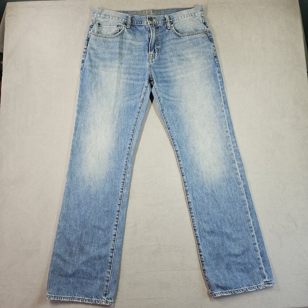American Eagle Jeans Mens 34x33 Blue Classic Boot Western Faded Whiskers